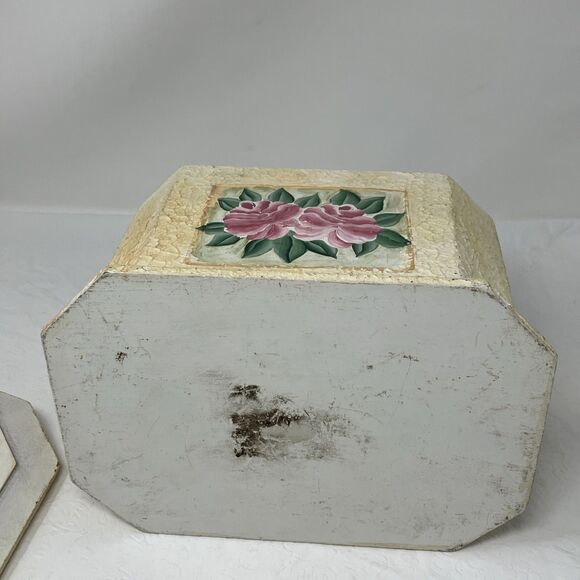 VTG Victorian Style Rose Shabby Chic Wooden Trinket Box Chest Cottagecore Granny - Picture 11 of 12